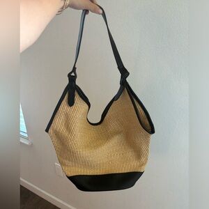 NWOT Anthropologie raffia/leather mixed tote bag